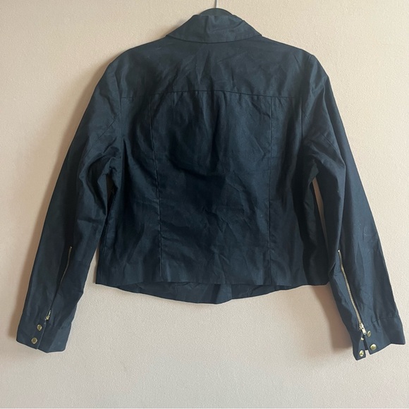 Vaute Couture Black Vegan Waxed Canvas James Moto Jacket Size L - Picture 9 of 12